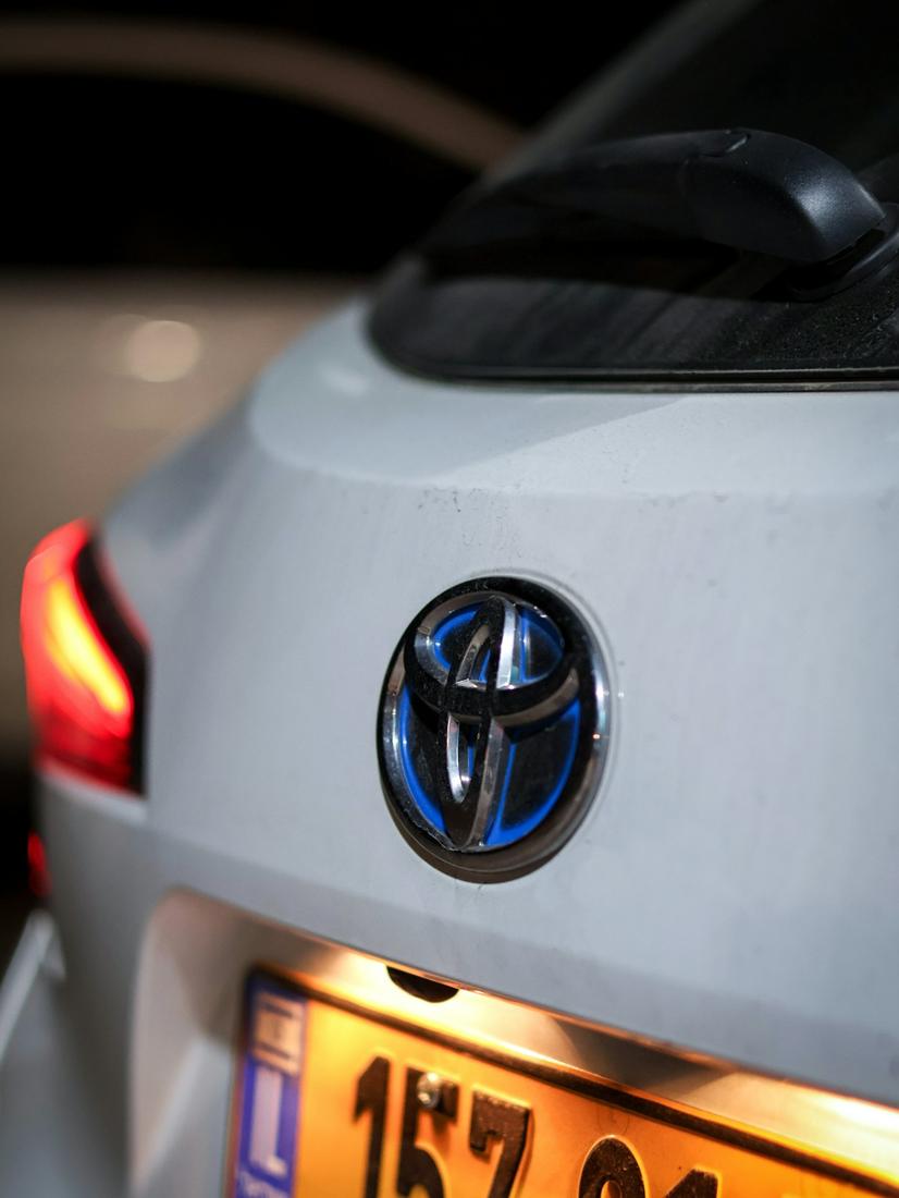Toyota hybrid badge in blue